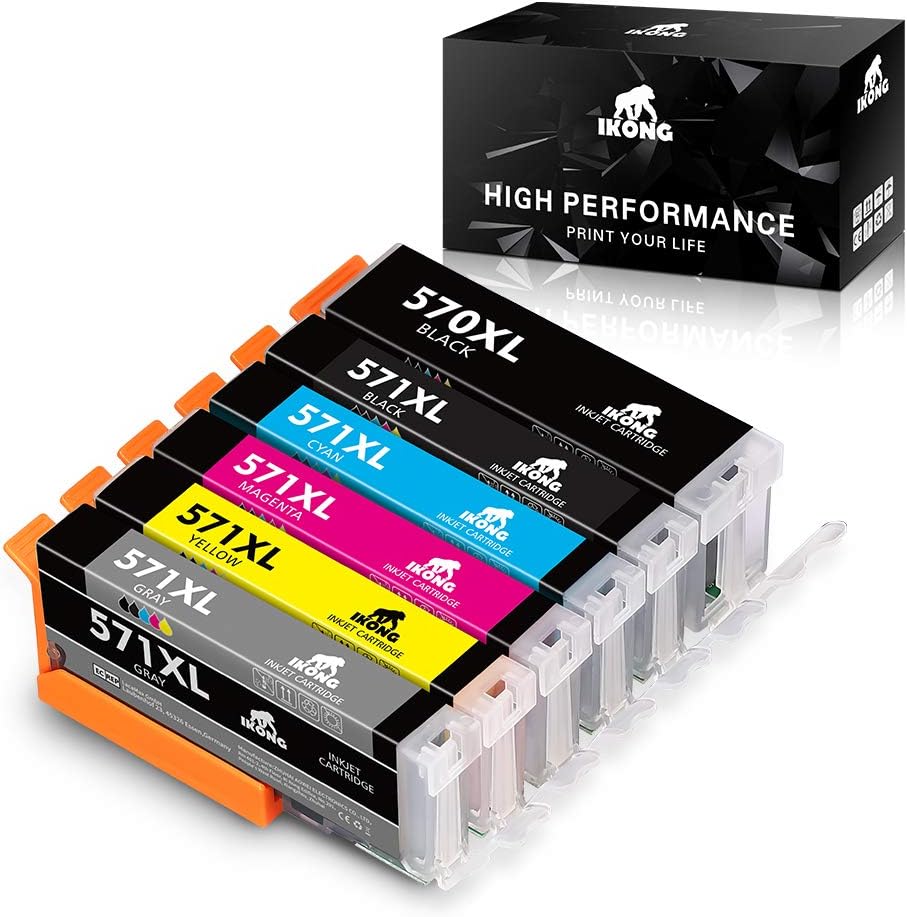 IKONG 570XL 571XL Replacement for Canon PGI-570 CLI-571 Ink Cartridges Full Compatible with Canon PIXMA MG7750 MG7751 MG7752 TS8050 TS8051 TS8052 TS9050 TS9055 (6 Color, BK/C/M/Y/Grey/PGBK)