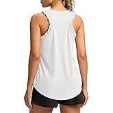 Fisoew Women Workout Tank Tops Ruffle Sleeveless Athletic Tanks | UPF 50+ , Racerback, Crewneck, Casual Loose Running,Cute Shirt Gym Athletic