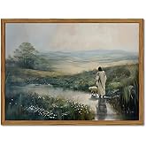 Framed Jesus Leaves the Sheep Wall Art, Christian Wall Decor Picture, Jesus and Lamb Paintings The Lost Sheep Canvas Prints Religious Home Decor for Living Room Bedroom Church Prayer 12x16 inch