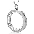 30MM Silver Matte Stainless Steel Round Living Floating Charm Memory Locket Pendant Necklace with 22 Inches Chain