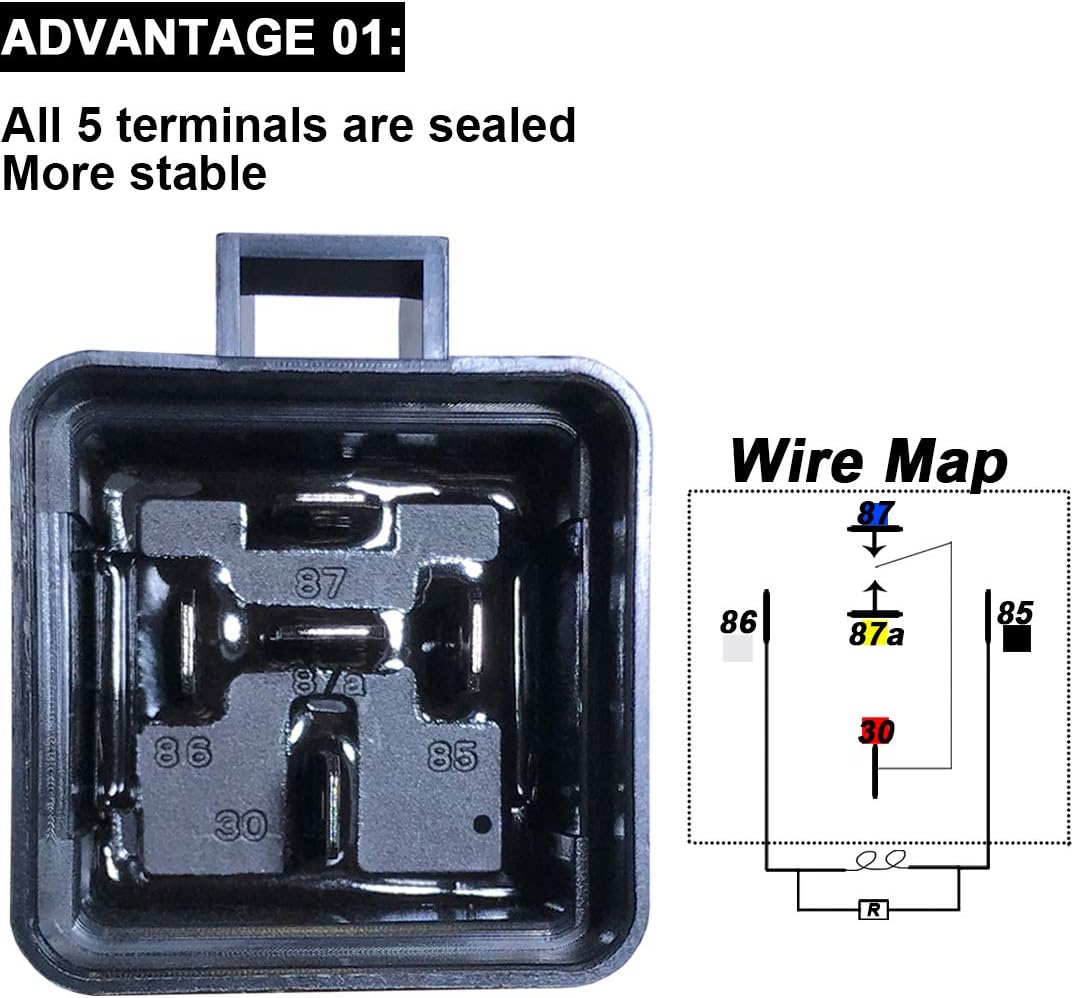 1 PACK 40/30 AMP 12 V DC Waterproof Relay and Harness - Heavy Duty 12 AWG Tinned Copper Wires, 5-PIN SPDT Bosch Style Automotive Relay: Automotive