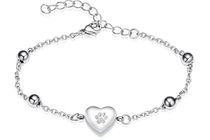 zeqingjw Pet Paw Urn Bracelet for Ashes Adjustable Heart Cremation Bracelet for Pets Ashes Stainless Steel Dog Cat Cremation Jewelry Memorial Keepsake Gift