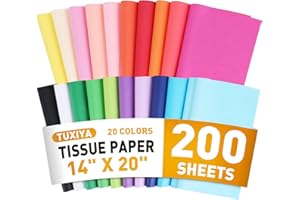 TUXIYA 200 Sheets Tissue Paper, 20 Colors 14" X 20" Tissue Papers for Gift Bags Birthday Party Flower Decoration, Colored Tissue Paper Bulk for Packaging