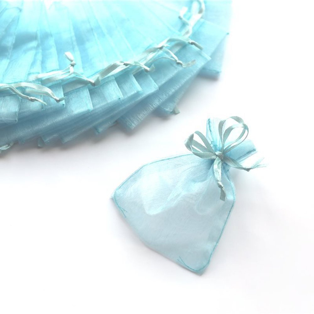 Set of 100 Organza Bag Party Favours, 7 x 9 cm Each sky blue