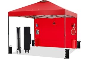 Tunbne 10'x10' Pop Up Canopy Tent with Sidewall and Pockets, Patented One Push, 1-Person Easy Setup, Instant Shade Canopy with Vented Roof for Outdoor Beach, Case, 8 Stakes, 4 Ropes, 4 Sandbags (Red)