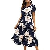 NAVINS Women Floral Print Puff Sleeve Tiered A-Line Swing Midi Dress with Pockets NA1002