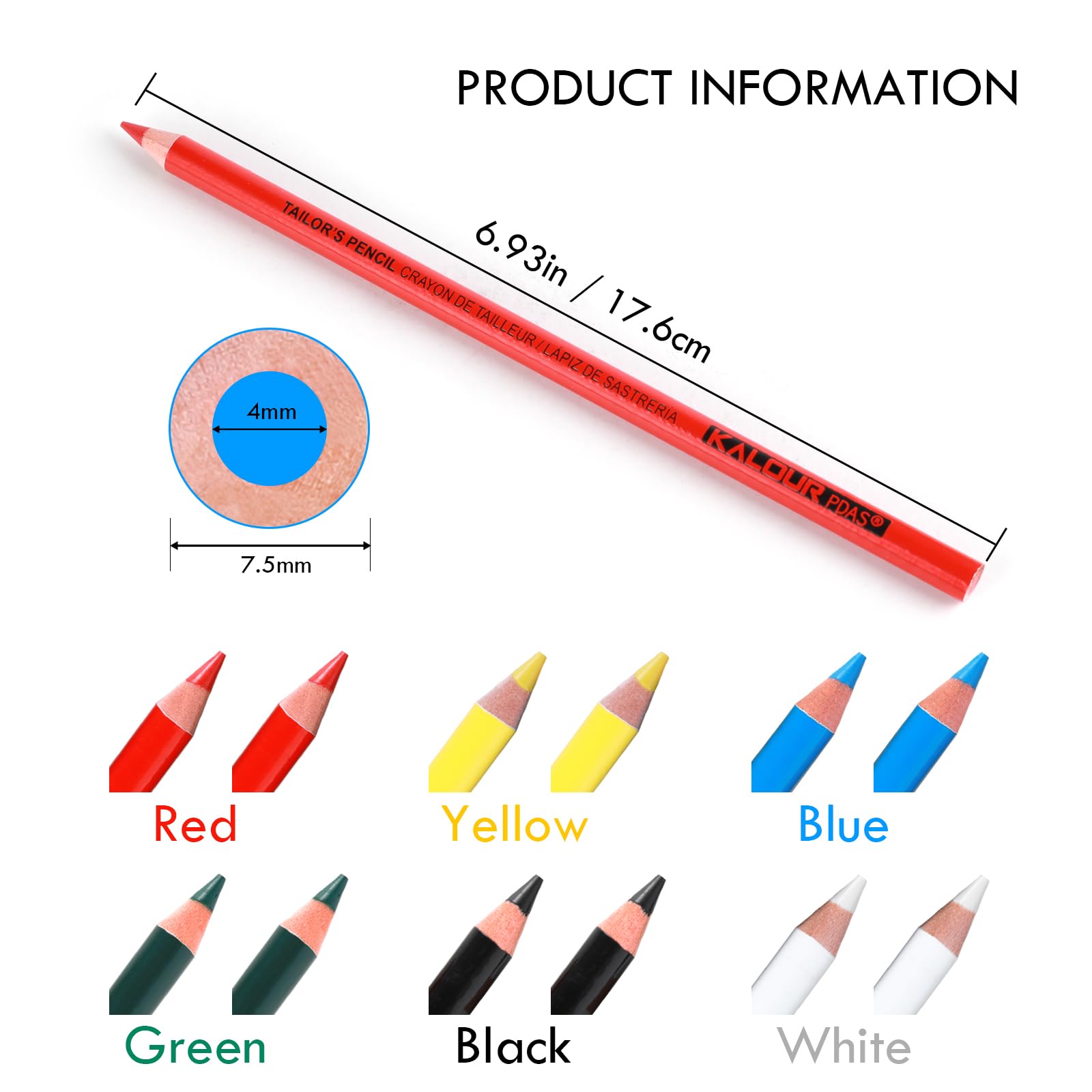 12 PCS Tailors Pencil Set, Sewing Fabric Pencils and Fabric Marker Pens for Quilting, Sewing, Dressmaking Supplies, Water-Soluble, 6 Colors, Includes 2 Sharpeners