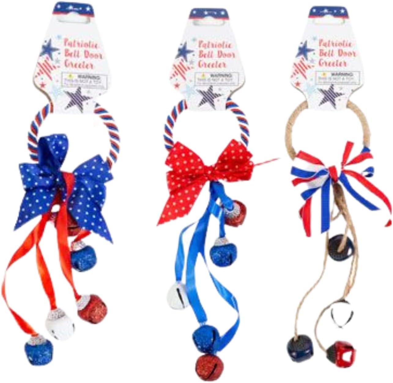 Wreath Hangers - Clear Above Patriotic Glittery Red, White & Blue Door Knob Hanger Door Welcome Greeter, 3 Pack (Red and Blue Bow)