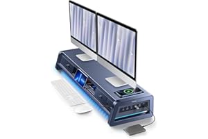 Vaydeer All-in-One Dual Monitor Stand Riser with 2 Drawers, 8USB Ports and Wireless Charging Pad with LED Light Strip for 2 Monitors , Desk Organizer for PC, iMac (Metal, 39.3 inches)
