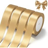 Gold Satin Ribbon 1 Inch x 4 Rolls Gold Wide Satin Fabric Ribbon for Gift Packaging, Christmas, Wedding, Flower Bouquet, Holiday Party, Invitation