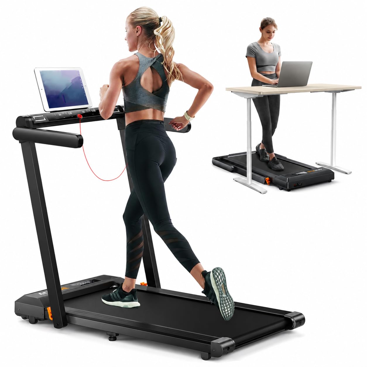 Acezoe Foldable Walking Pad Treadmill with Handle Bar, Bluetooth Speaker