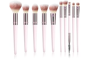 KOULATE Makeup Brush Set, Premium Synthetic 10 PCS Makeup Brushes, Travel Makeup Brush Set with Soft Hairs, Makeup Brushes Set Professional for Blush, Eyeliner, Eyeshadow, Concealer, and Foundation (Pink)