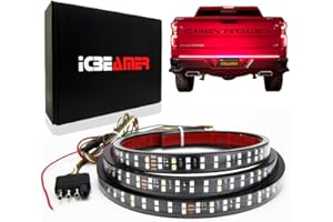 ICBEAMER Double Row 60 inch 504 pcs LED for Pick up/Truck Tailgate Light Bar Side Bed Light Strip Bar IP67 Waterproof Reverse- 5 Functions Tail/Brake/Sequential/Turn Signals/Reverse