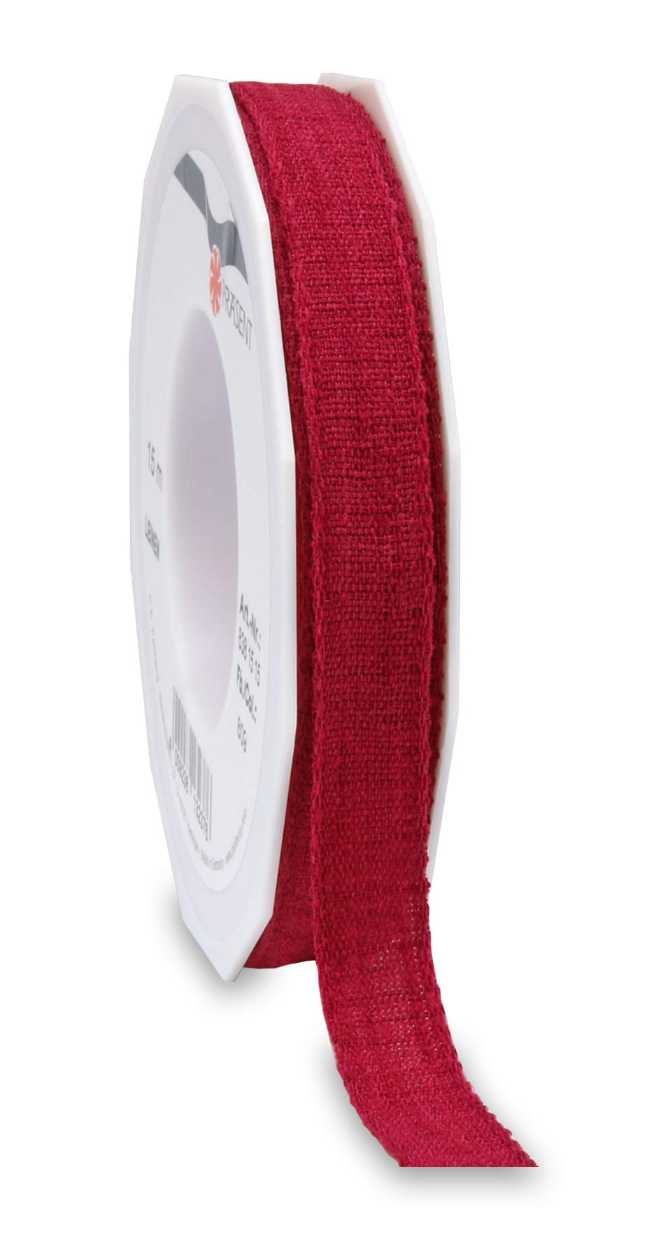 Präsent - Linen Ribbon Bordeaux 15-M-roll 15 mm Width — image 1