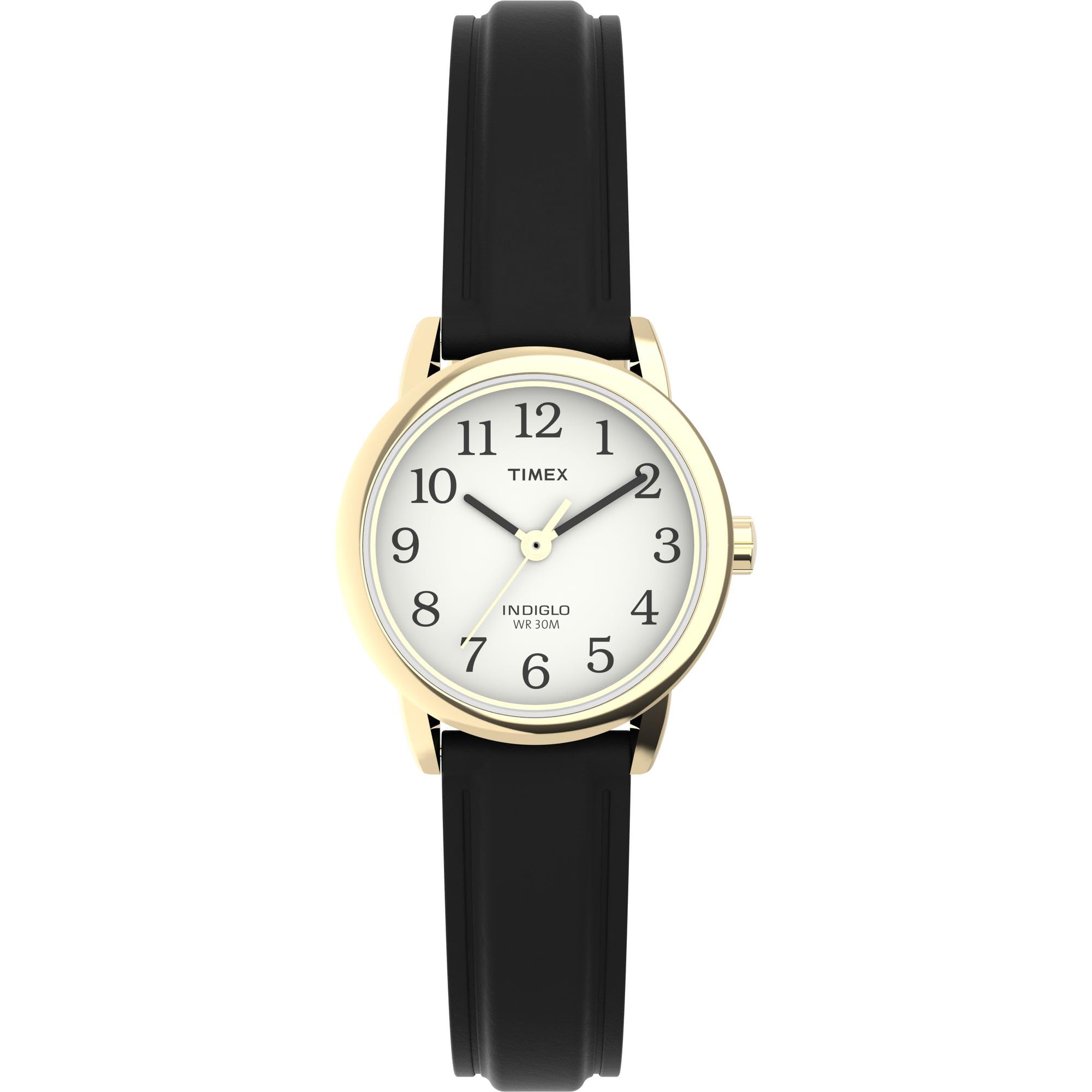Timex Ladies Watch with White Dial and Black Leather Strap - T20433PF T20433PF Gold