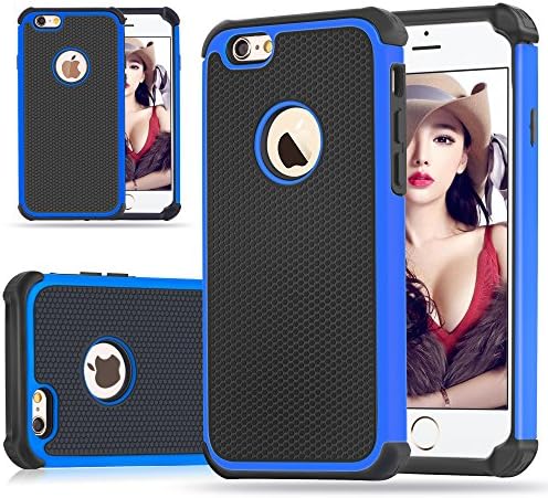 iPhone 6 Plus Case , UBWH [ Shock Absorption ] Shockproof Rubber Silicone + Rugged Slim Hard Shell Hybrid Dual Layer Armor Protection Impact Defender Case Cover For Apple iphone 6s Plus 5.5" Blue