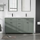 LUCKWIND 60" Bathroom Vanity and Sink Combo, Painted Modern Bathroom Storage Cabinet with Double Ceramic Sink, Four Doors and