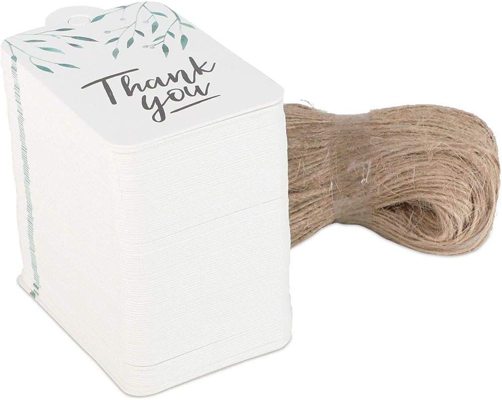 Thank You Tags with String and 164 Feet of Jute Twine (2x3 in, White, 200 Pack): Health & Personal Care