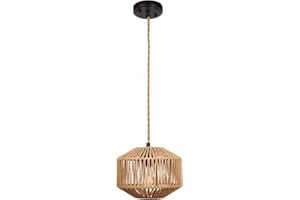Rosient Rattan Woven Pendant Lamp, 9.2inch Natural Simple Hand Weaved Coastal Beach Rope Pendant Fixture for Dining Room Living Room Bedroom Kitchen Foyer