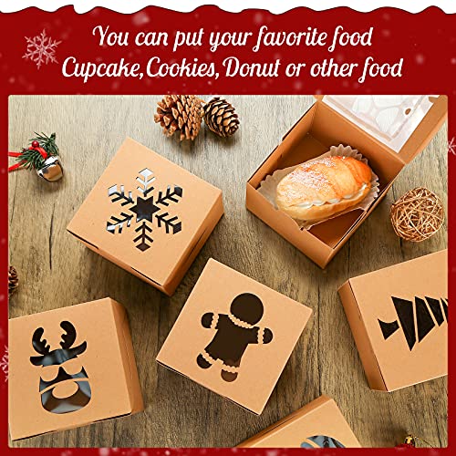 TOXOY Christmas Kraft Cookie Boxes, 18 PCS Christmas Treat Boxes with Window Mini Christmas Bakery Boxes Holiday Xmas Cake Box for Pastries Cookies Small Cakes