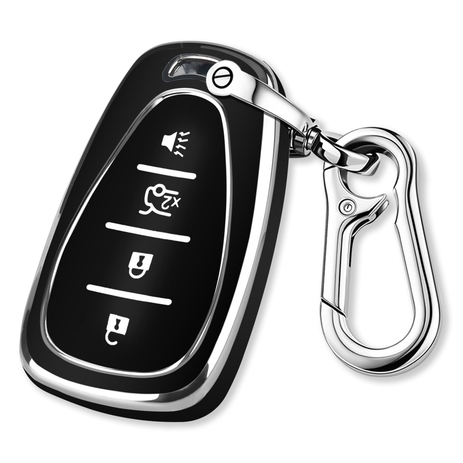 Photo 1 of **KEY COVER ONLY** QBUC for Chevy Key Fob Cover with Keychain Soft TPU Protection Case Compatible with 2016-2025 Chevy Equinox Malibu Camaro Cruze Blazer Traverse Trax Bolt 4-Buttons(Chrome Trim Black)