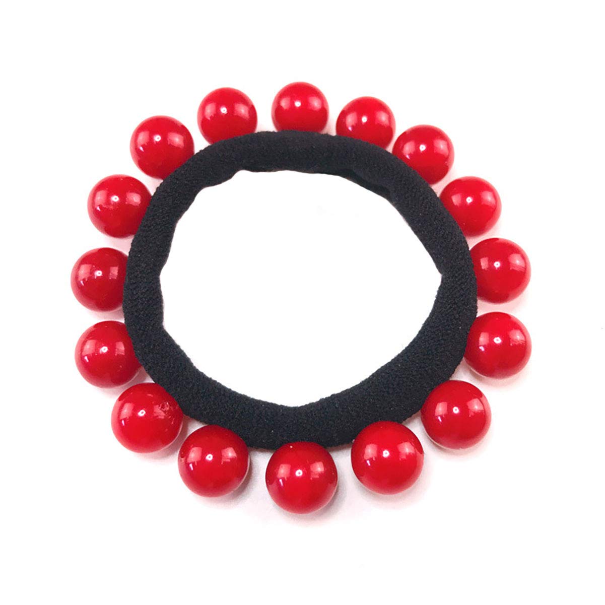 Fodattm 10PCS Women Lady Man-made Pearl Elastic Hair Bands Stretch Hair Ties Seamless Hair Rope Ponytail Holder Hair Accessories (Red)