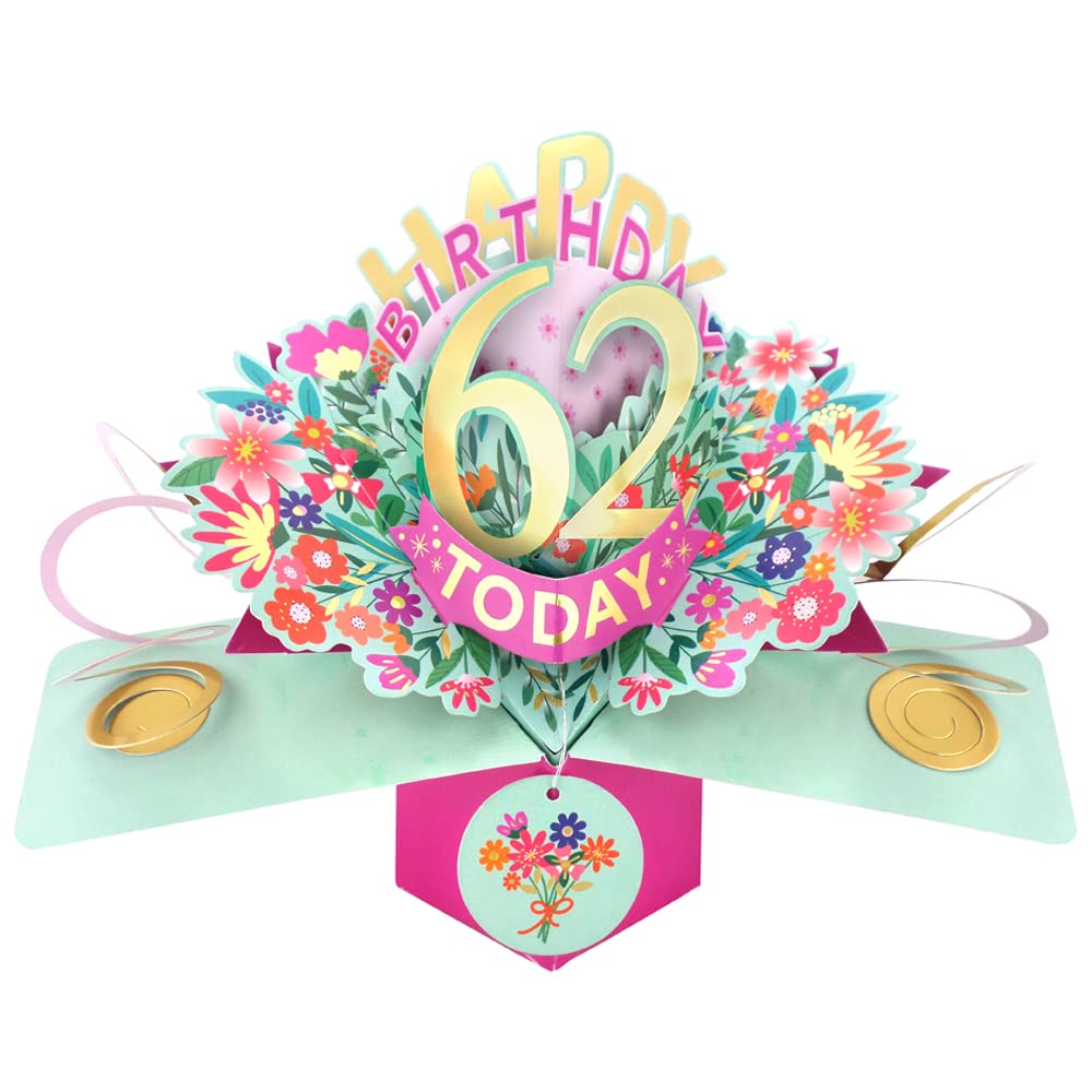 Happy 62nd Birthday 62 Today Pop-Up Greeting Card Love Kate's Pop Up Cards Her POP215MC62
