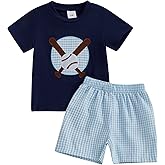 Nibbcoa Baseball Toddler Baby Boy Girl Clothes Baseball Embroidery Short Sleeve T Shirt Plaid Shorts Set Infant Clothes