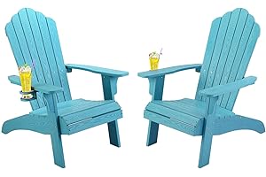 HOMEHUA Oversized Adirondack Chair Set of 2, Adirondack Chair Weather Resistant with Cup Holder, Imitation Wood Stripes, Easy to Assemble, Outdoor Chair for Patio, Deck, Fire Pit & Lawn Porch - Lake Blue