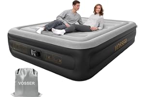 VOSSER Air Mattress Queen with Built in Pump,18'' Inflatable Mattress 2 Mins Self-Inflation/Deflation,Thicker Blow up Mattress Leak-Proof,Flocked Top Air Bed with Storage Bag for Home, Camping & Guests