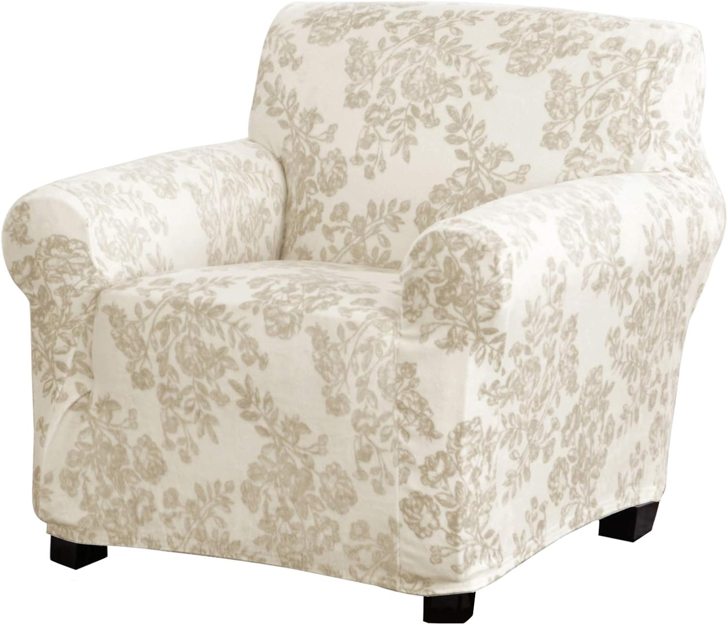 Slipcovers - Great Bay Home Velvet Plush Stretch Arm Chair Slipcover. Velvet Chair Furniture Protector, Soft Anti-Slip, High Stretch (Chair, Silver Cloud - Toile)