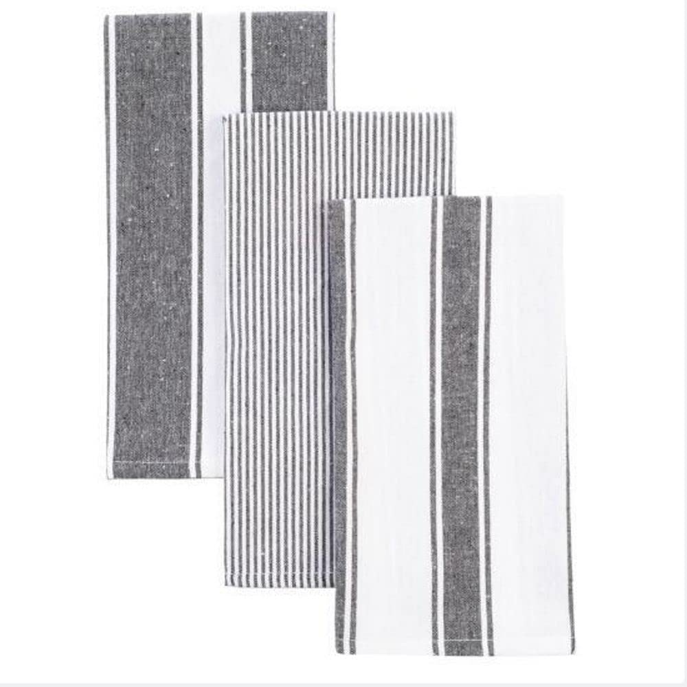 Le Chateau Set of 3 Woven Stripe Black Tea Towels