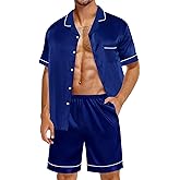 SWOMOG Silk Satin Pajamas Sets for Men Short Sleeve 2 Piece Button Down Sleepwear Mens Loungewear Sets with Pockets