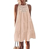 BTFBM Women Summer Dresses 2026 Casual Spring Clothes Sleeveless Halter Neck A-Line Boho Mini Dress Beach Vacation Sundress