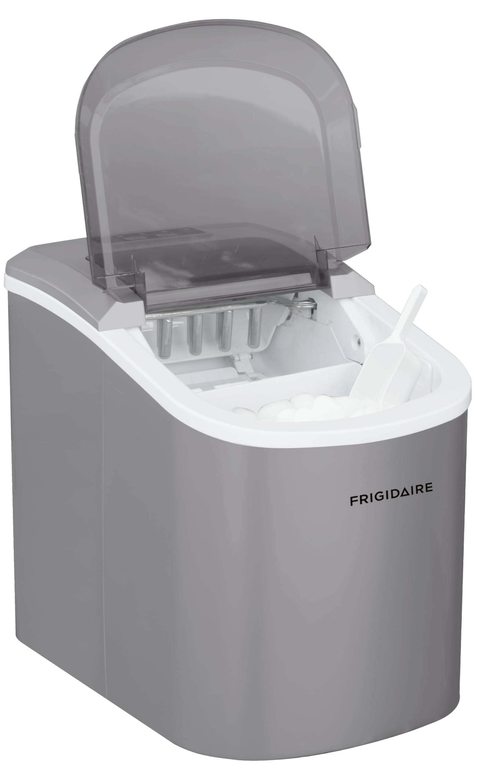 Photo 1 of Frigidaire Ice Maker EFIC189, Countertop Ice Maker with Transparent Window, Bullet Ice Maker, 26 lbs. Capacity per day, Small Ice Maker Machine – 11.6D x 8.7W x 11.4H, Silver (Packaging May Vary)