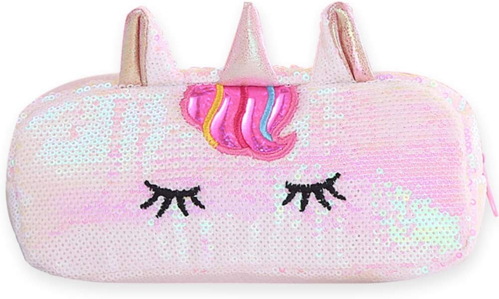 YUESEN Unicorn Pencil Case, Reversible Sequin, Large Capacity, Zipper, Office Pen Holder Organizer Stationery Bag