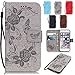 Galaxy S6 Case,Pop Time Butterfly Embossing Magnetic Premium PU Leather Wallet Case Flip Stand For Samsung Galaxy S6 with Wrist Strap (Grey)