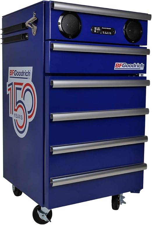Amazon Com Bfgoodrich Bfg150 Tool Chest Fridge With Wheels And Bluetooth Speakers 150th Anniversary Edition Tool Box Freezer With 1 8 Cubic Foot 50 Liters Blue Appliances