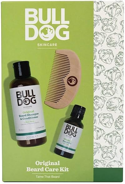 BULLDOG Original Beard Care Gift Set Men Shampoo Conditioner Oil Comb