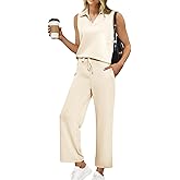 Glamaker Women's 2 Piece Outfits Summer Sleeveless Tops Wide Leg Pants Lounge Set Sweatsuits Tracksuits with Pockets