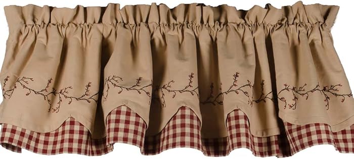 Primitive Home Decors Berry Vine Check Fairfield Valance - Barn Red
