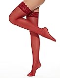 Lidogirl Lace Top Thigh High Stockings 15D Wine Red