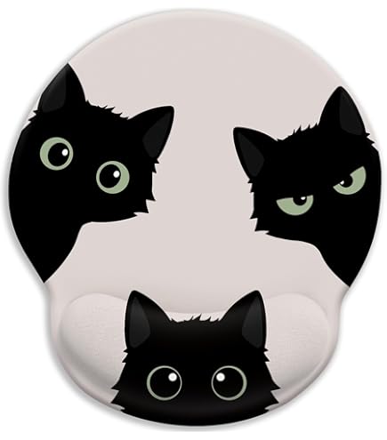 Black Cat Mouse Pad With Gel Wrist Rest - Funny Meme Design Office Desk Accessory