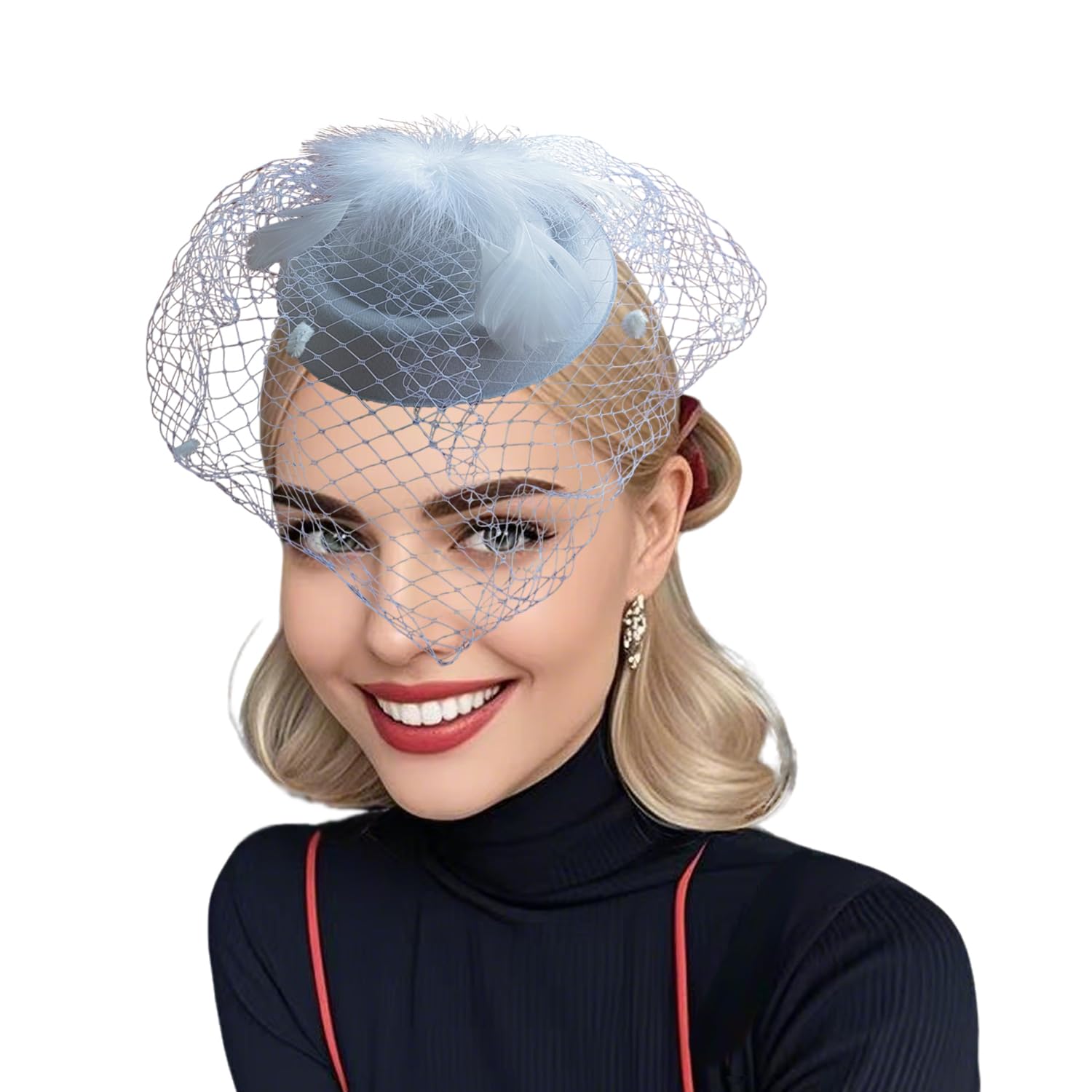 Photo 1 of Fascinator Hats for Women Tea Party Veil Feather Fancy Pillbox Hat 20s 50s (White)