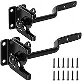 RHBLME 2 Pack Gate Latch for Wooden Fence, Gravity Self Locking Black Door Lock Heavy Duty Wood Metal Door Hardware Kit Stainless Steel Latches Automatic Closing for Outdoor Garden Yard Pool