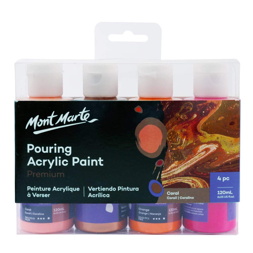 MONT MARTE Premium Acrylic Pouring Paint Set, Coral, 4 x 4oz (120ml) Bottles, Pre-Mixed Acrylic Paint, Suitable for a Variety of Surfaces Including Stretched Canvas, Wood, MDF and Air Drying Clay.