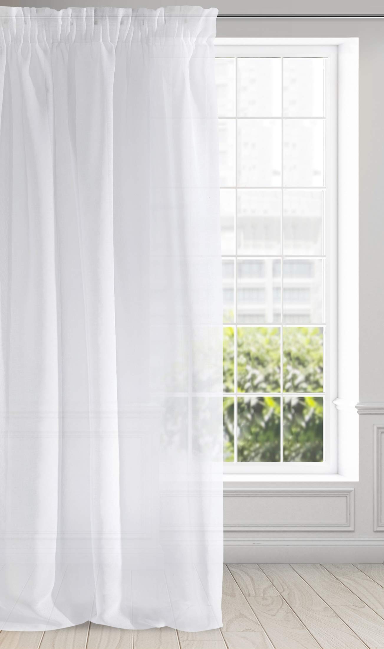 Eurofirany Smooth Etamine Ruffle Tape Curtains Transparent Elegant Glamour Bedroom Living Room Lounge, Fabric, White, W55” x L106”