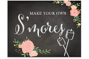Andaz Press Wedding Party Signs, Chalkboard Pink Coral Floral Roses Print, 8.5x11-inch, Make Your Own S'mores Smore Bar Reception Dessert Table Sign, 1-Pack