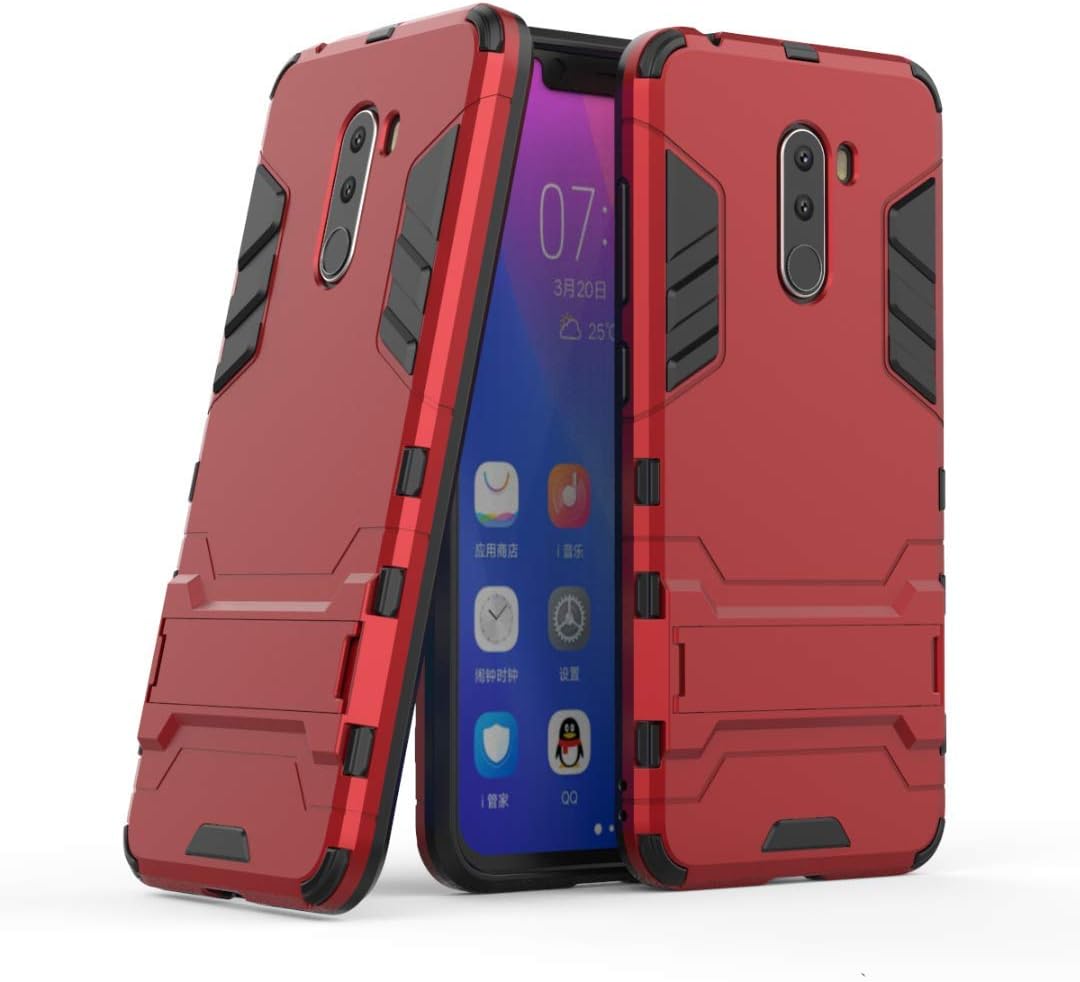 AOBOK Xiaomi Pocophone F1 Case, Red Hybrid Armor Cover Extreme Drop Protection and Air Cushion Technology, Anti-Scratch, Foldable Holder Case For Xiaomi Pocophone F1 Smart phone