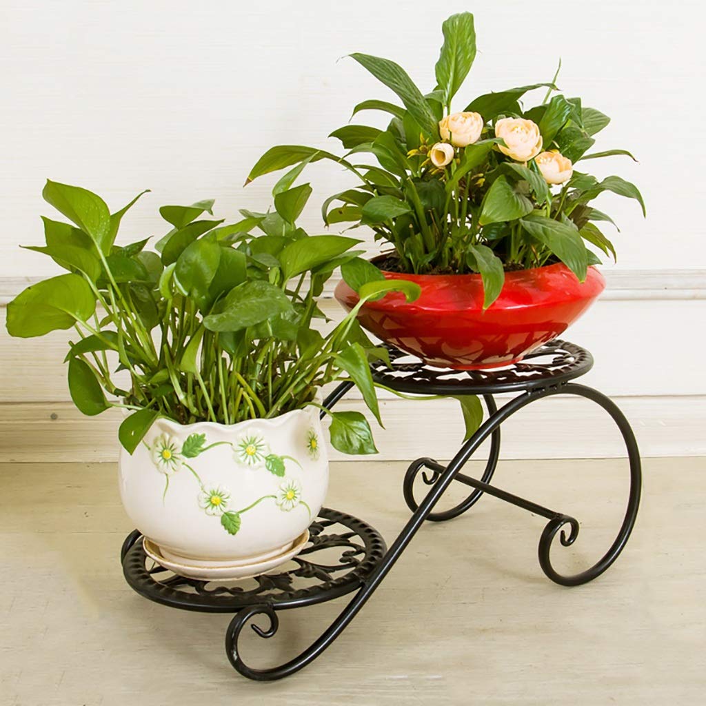 LFY Soporte de Flores de Hierro Negro 2 Pisos Piso Bonsai Balcón ...